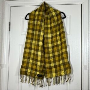 Seattle Silver Brown/Yellow Plaid 100% Cashmere Neck Scarf Knit Fringe
